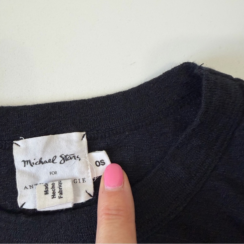 Michael Stars For Anthropologie Black Cotton Nylon Blend Fitted T Shirt One Size - Picture 6 of 9